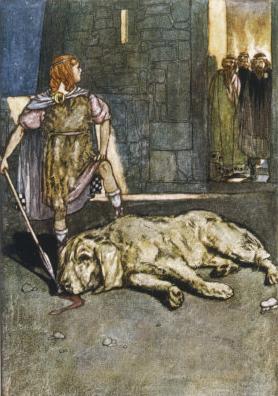 Cú Chulain da muerte al perro de Culann, Stephen Reid, 1904